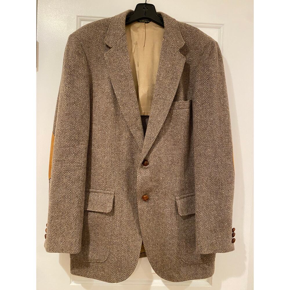 1970's Vintage Bon Marché Brown Herringbone Tweed Wool Blazer Dark Academia